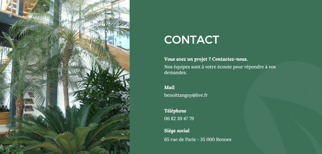 Page contact - Demandez votre devis pour aménager vos espaces verts d'intérieur Rennes